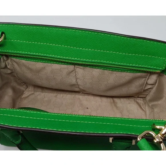 Michael Kors Selma Medium Satchel Green Saffiano Leather Crossbody Tote Purse - Picture 16 of 16